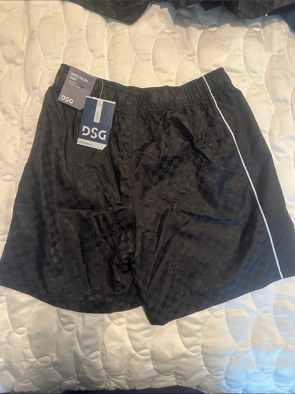 DSG Black Athletic Soccer Shorts with White Side Piping